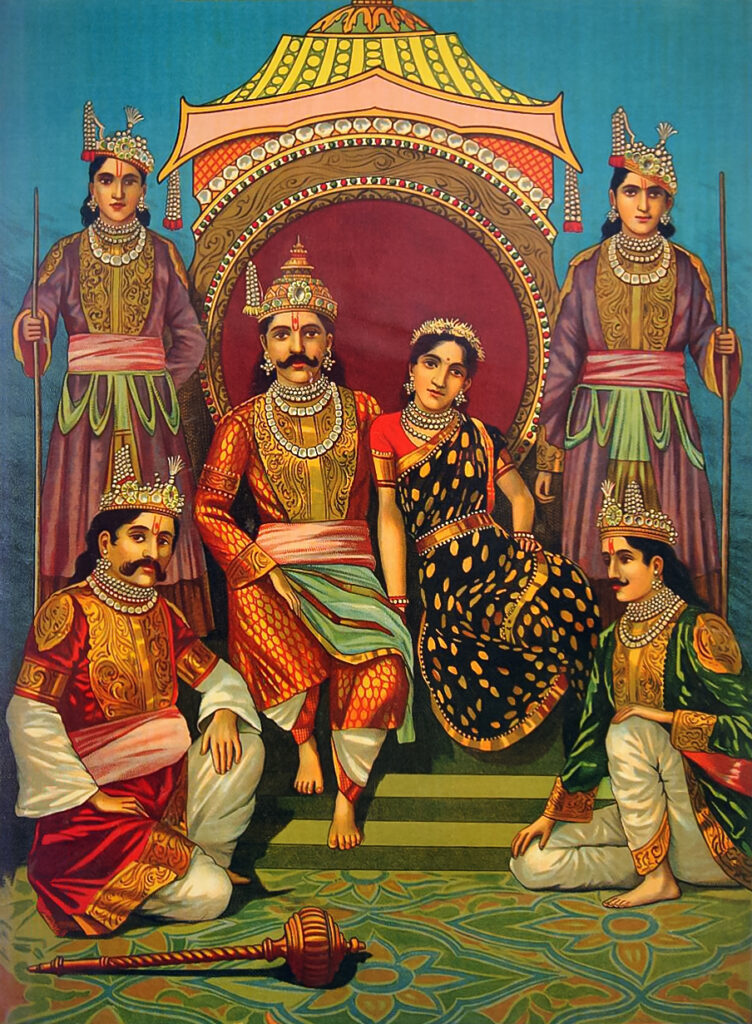 Draupadi and Pandavas Painting by Raja Ravi Verma
